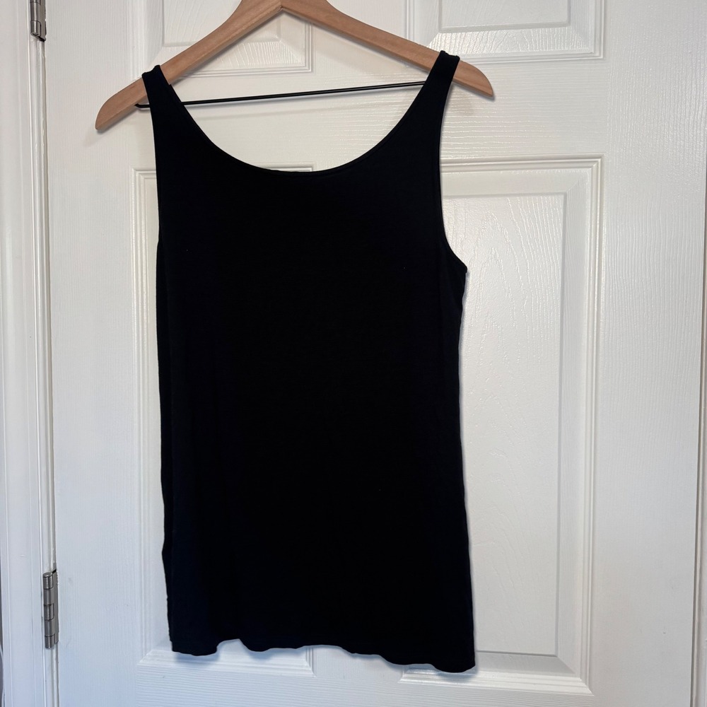 Eileen Fisher Petite Black Viscose Spandex Scoop Neck Tank Top Petite Large - Picture 3 of 5